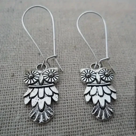 Support your host Silver Owl Drop Antiqued Dangle Boho Chic Earrings Jewelry - Picture 1 of 4